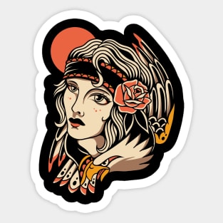 Eagle Girl Vintage Traditional Tattoo Sticker